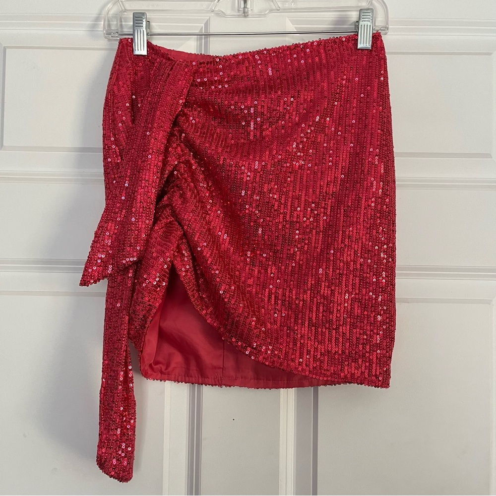 Lioness Pink Sequin Mini Skirt w/ Cinching and Tie Detail Size XS